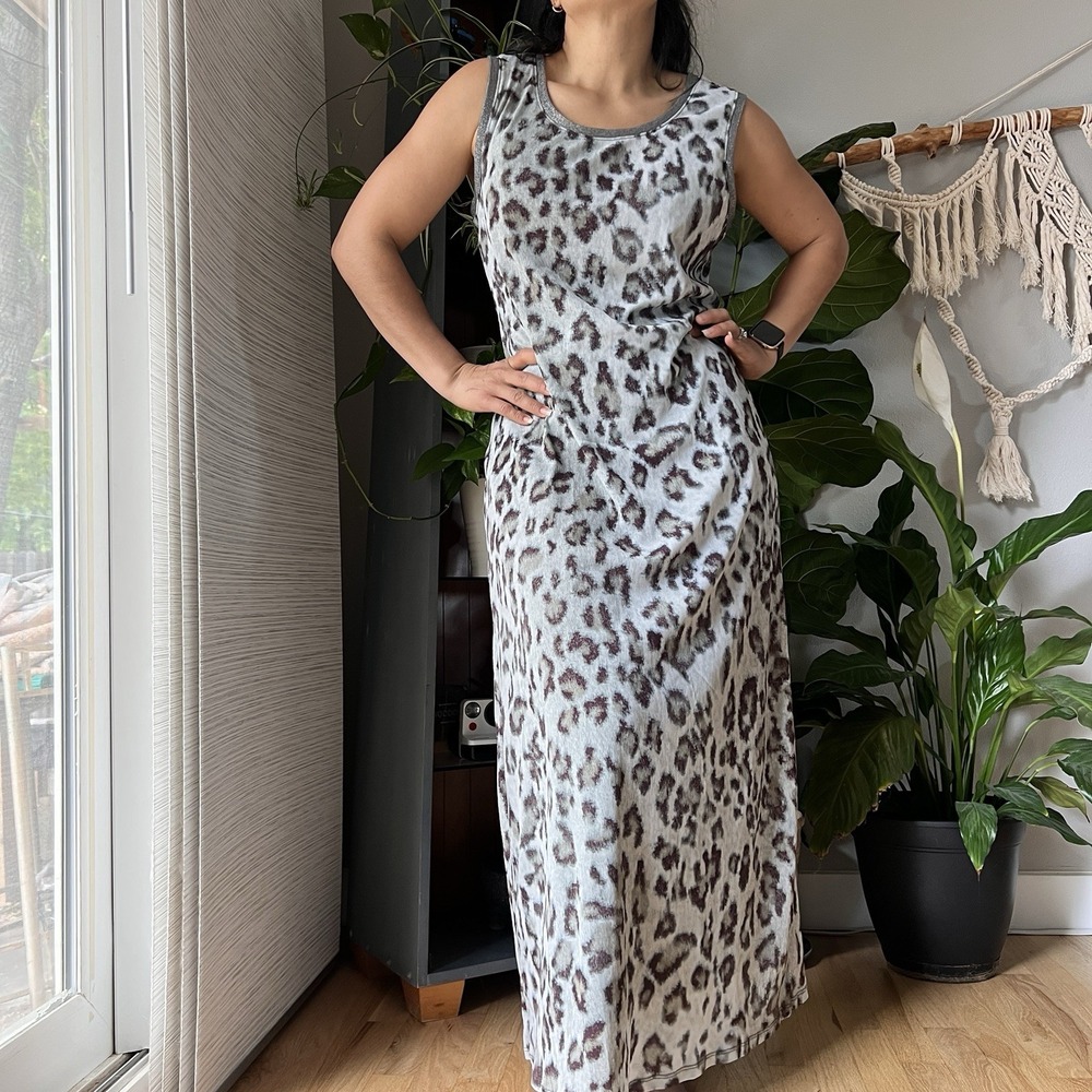 Vintage 90s Y2K Tribal Animal Print Mesh Maxi Dress L Grunge Column Stylen retro - Picture 6 of 10
